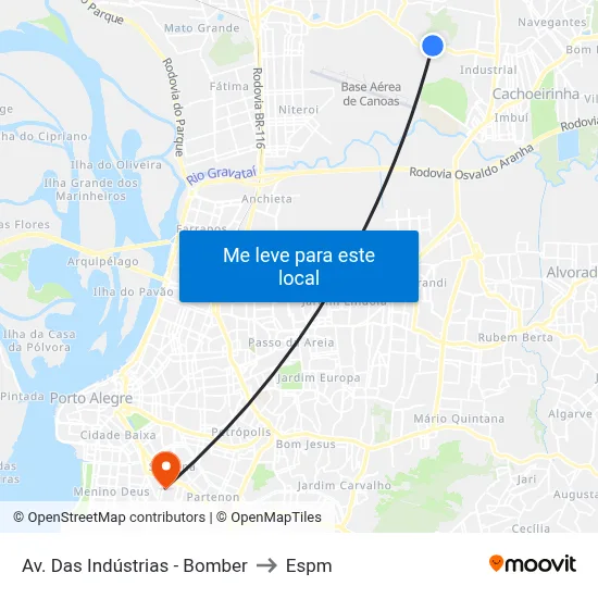 Av. Das Indústrias - Bomber to Espm map