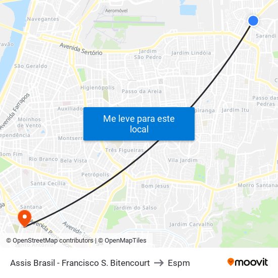 Assis Brasil - Francisco S. Bitencourt to Espm map