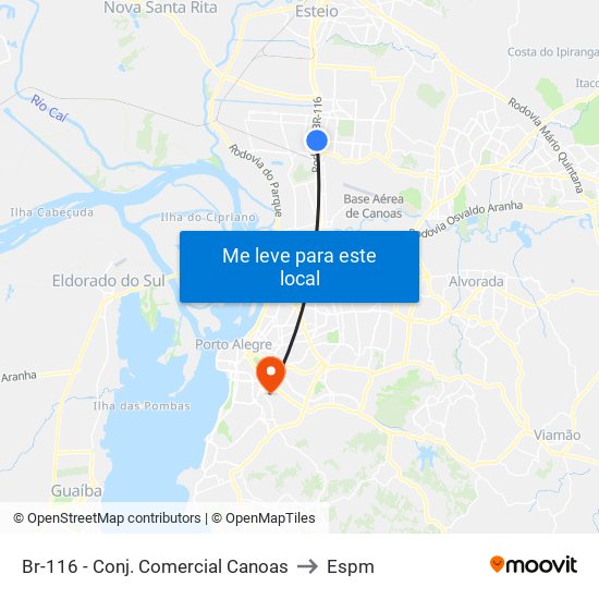 Br-116 - Conj. Comercial Canoas to Espm map