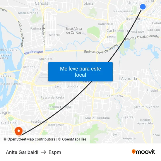 Anita Garibaldi to Espm map