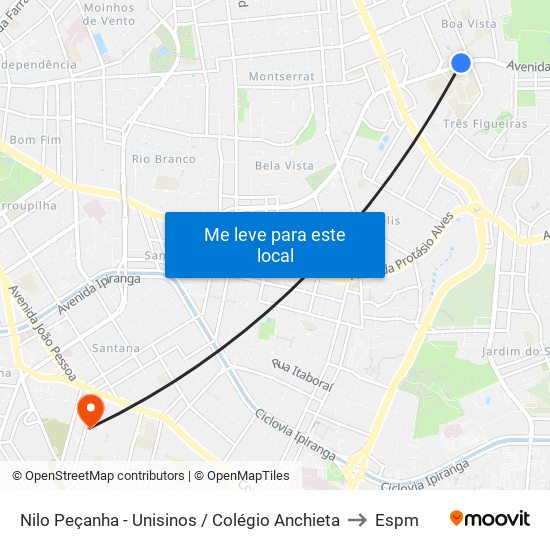 Nilo Peçanha - Unisinos / Colégio Anchieta to Espm map