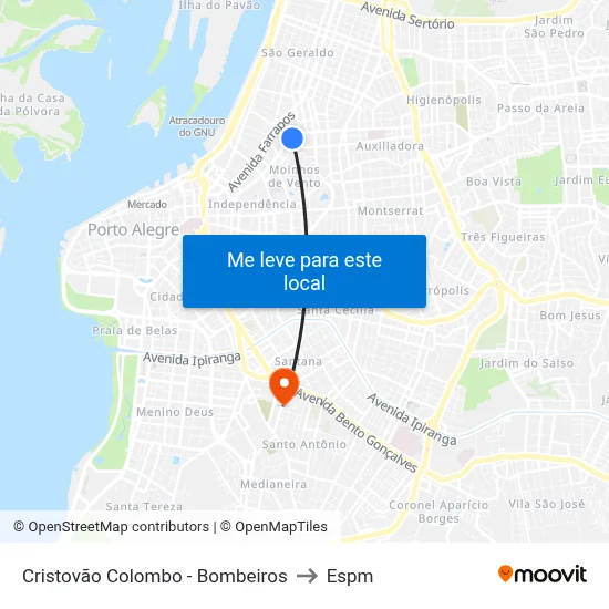 Cristovão Colombo - Bombeiros to Espm map