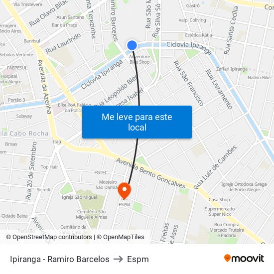Ipiranga - Ramiro Barcelos to Espm map