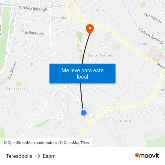 Teresópolis to Espm map