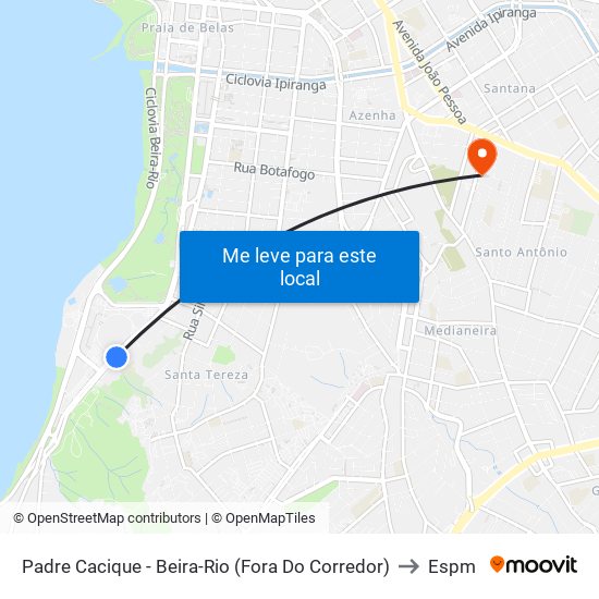 Padre Cacique - Beira-Rio (Fora Do Corredor) to Espm map