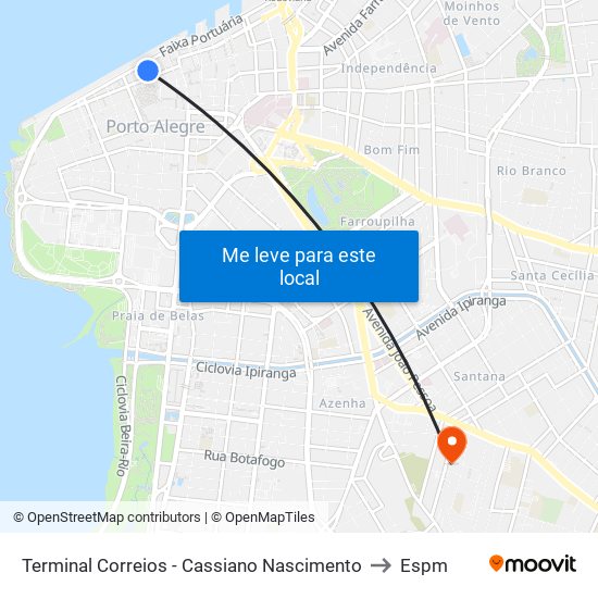 Terminal Correios - Cassiano Nascimento to Espm map