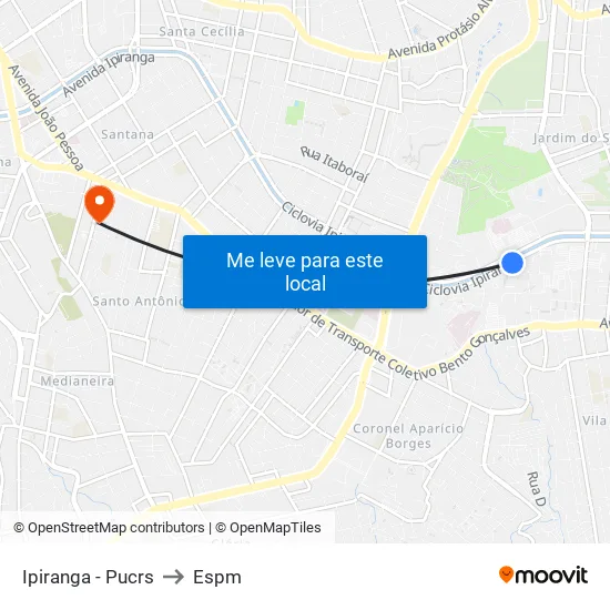 Ipiranga - Pucrs to Espm map