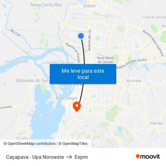 Caçapava - Upa Noroeste to Espm map