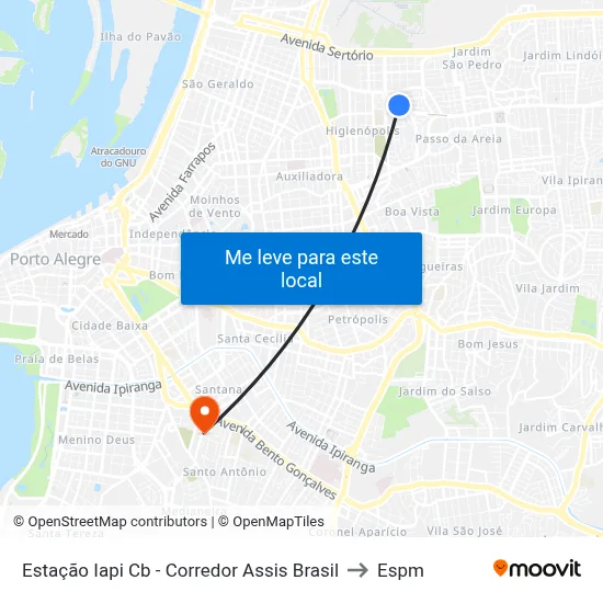 Estação Iapi Cb - Corredor Assis Brasil to Espm map