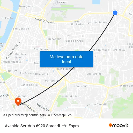 Avenida Sertório 6920 Sarandi to Espm map
