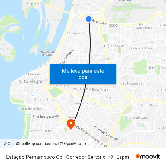 Estação Pernambuco Cb - Corredor Sertório to Espm map