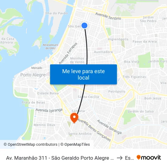 Estação Pinheiro Machado Cb - Corredor Farrapos to Espm map