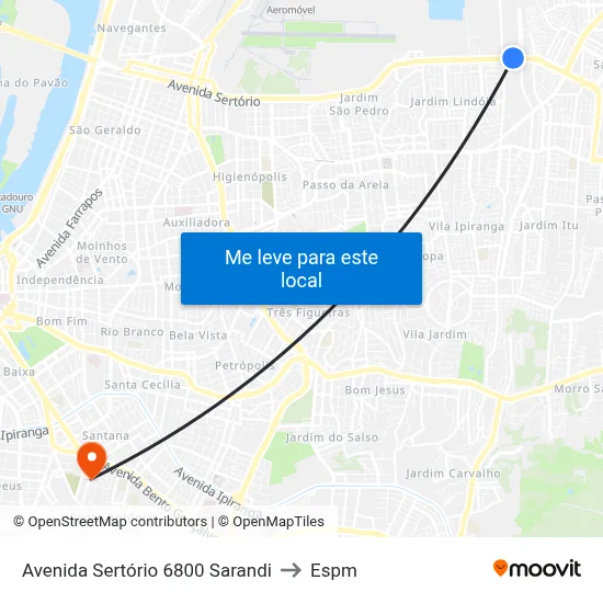 Avenida Sertório 6800 Sarandi to Espm map