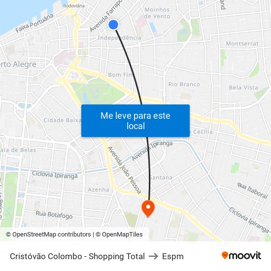Cristóvão Colombo - Shopping Total to Espm map