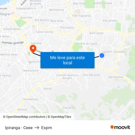 Ipiranga - Ceee to Espm map