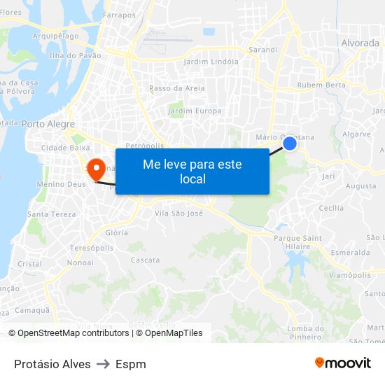 Protásio Alves to Espm map
