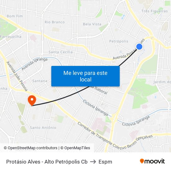 Protásio Alves - Alto Petrópolis Cb to Espm map