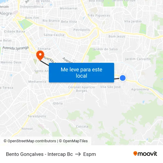 Bento Gonçalves - Intercap Bc to Espm map