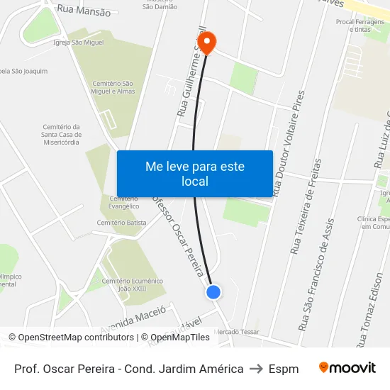 Prof. Oscar Pereira - Cond. Jardim América to Espm map