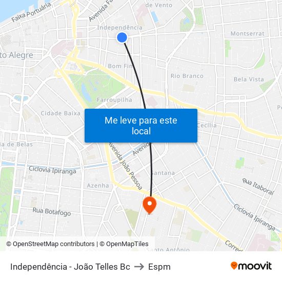 Independência - João Telles Bc to Espm map