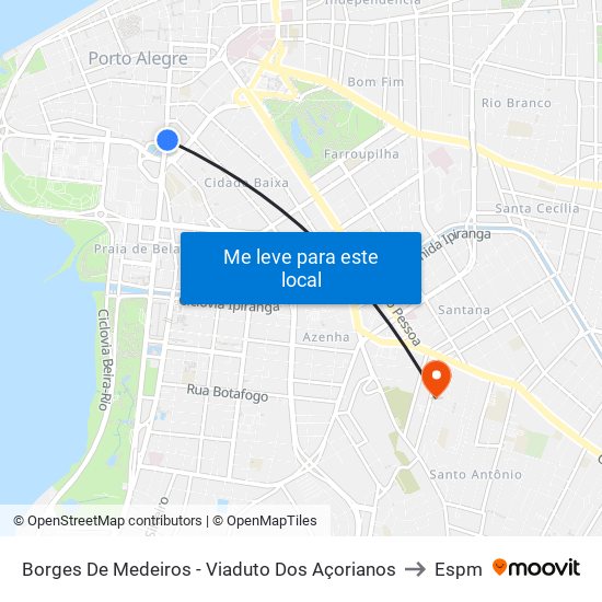 Borges De Medeiros - Viaduto Dos Açorianos to Espm map