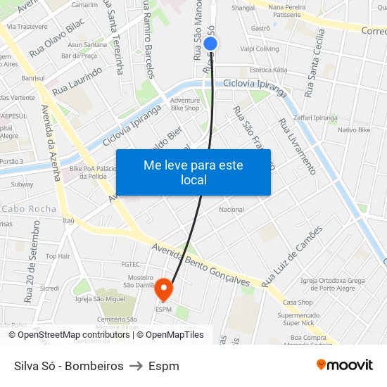 Silva Só - Bombeiros to Espm map