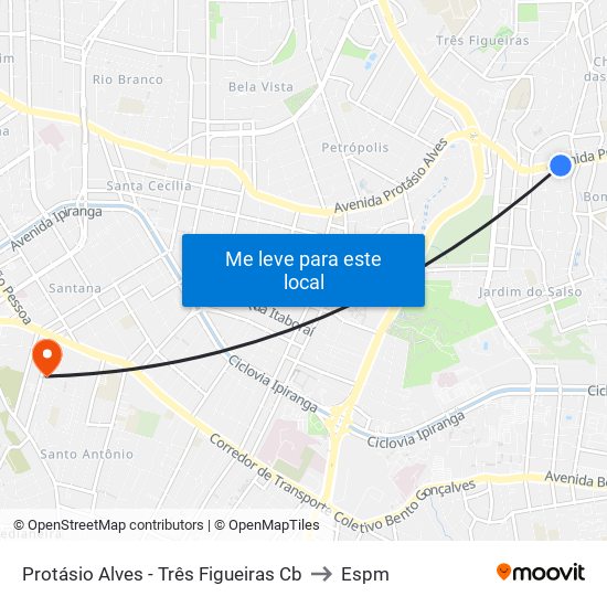 Protásio Alves - Três Figueiras Cb to Espm map