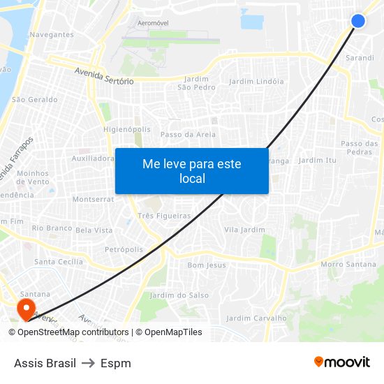 Assis Brasil to Espm map