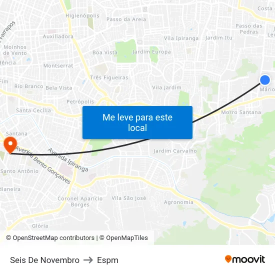 Seis De Novembro to Espm map