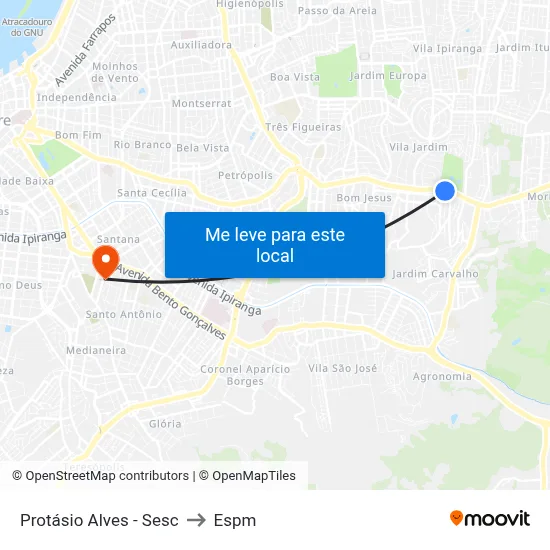 Protásio Alves - Sesc to Espm map