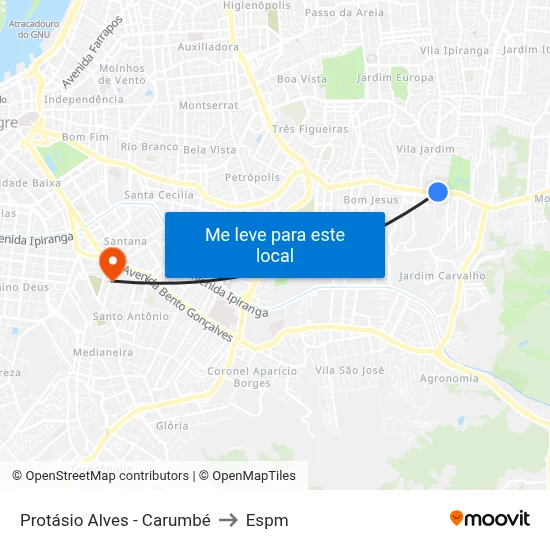 Protásio Alves - Carumbé to Espm map