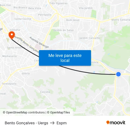 Bento Gonçalves - Uergs to Espm map