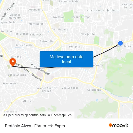 Protásio Alves - Fórum to Espm map