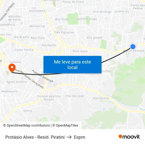Protásio Alves - Resid. Piratini to Espm map