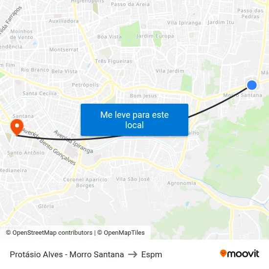 Protásio Alves - Morro Santana to Espm map