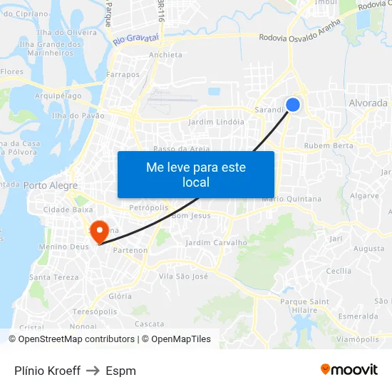 Plínio Kroeff to Espm map