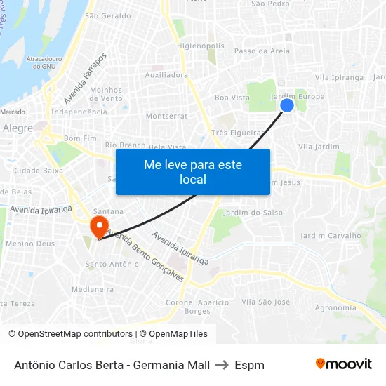 Antônio Carlos Berta - Germania Mall to Espm map