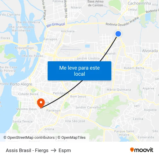 Assis Brasil - Fiergs to Espm map