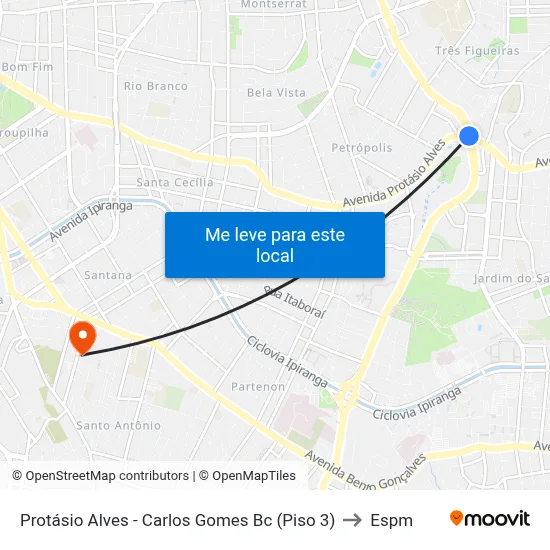 Protásio Alves - Carlos Gomes Bc (Piso 3) to Espm map