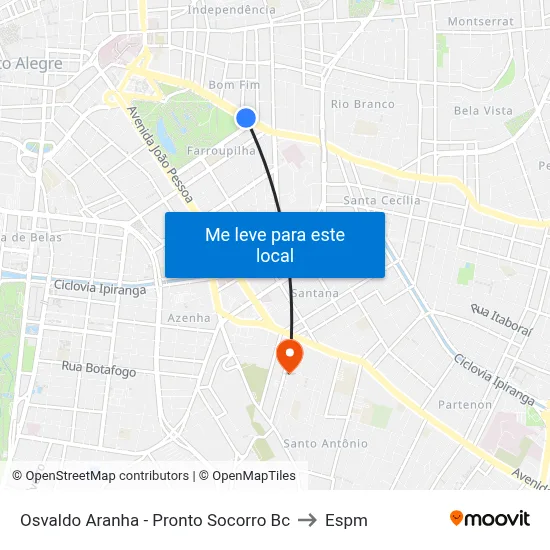 Osvaldo Aranha - Pronto Socorro Bc to Espm map