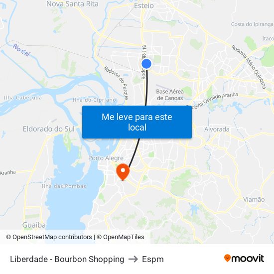 Liberdade - Bourbon Shopping to Espm map