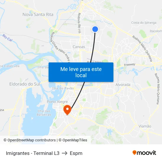 Imigrantes - Terminal L3 to Espm map