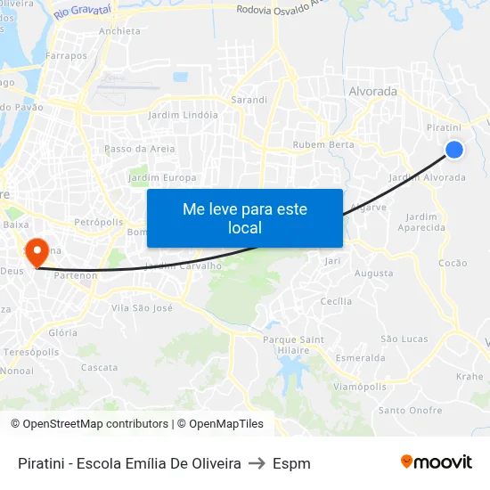Piratini - Escola Emília De Oliveira to Espm map
