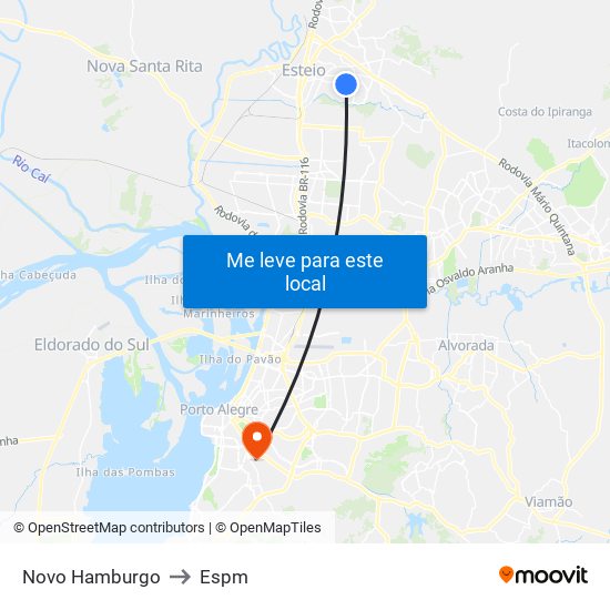 Novo Hamburgo to Espm map