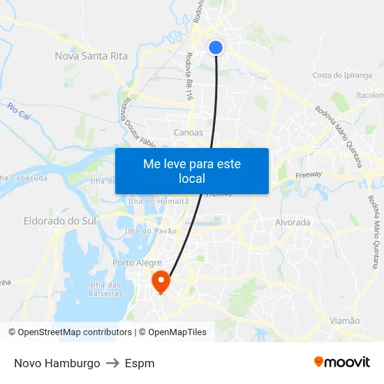 Novo Hamburgo to Espm map