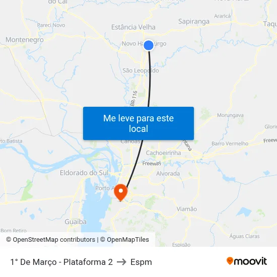 1° De Março - Plataforma 2 to Espm map