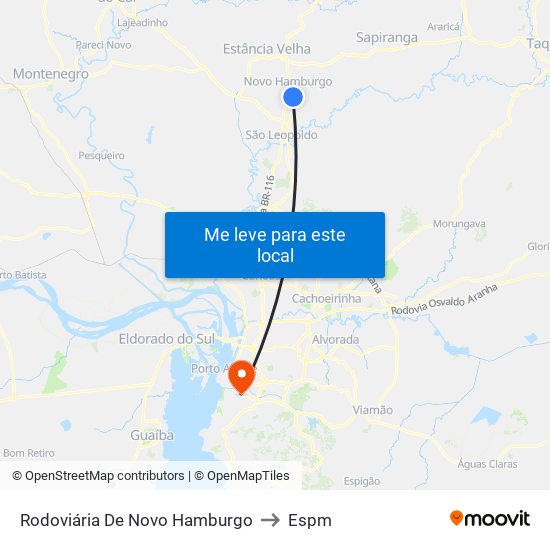 Rodoviária De Novo Hamburgo to Espm map