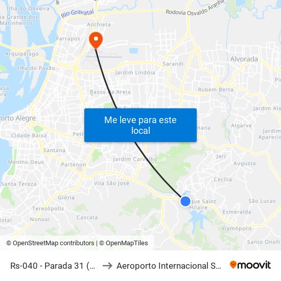 Rs-040 - Parada 31 (Divisa Porto Alegre) to Aeroporto Internacional Salgado Filho - Terminal 1 map
