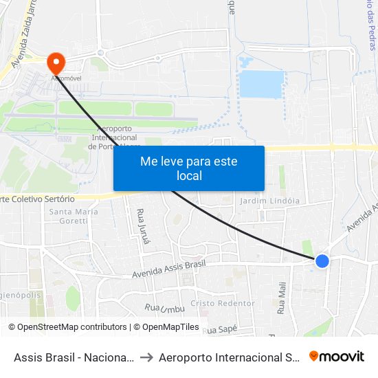 Assis Brasil - Nacional (Fora Do Corredor) to Aeroporto Internacional Salgado Filho - Terminal 1 map