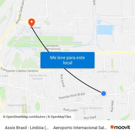 Assis Brasil - Lindóia (Fora Do Corredor) to Aeroporto Internacional Salgado Filho - Terminal 1 map